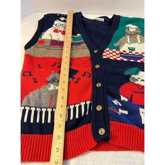 Sweater Loft Button Vest New York USA Cat Lover Vintage Caridan - Picture 9 of 10